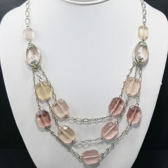 Monet Pink & Silver Multi Strand Beaded Necklace, 21 Inches - Picture 2 of 8